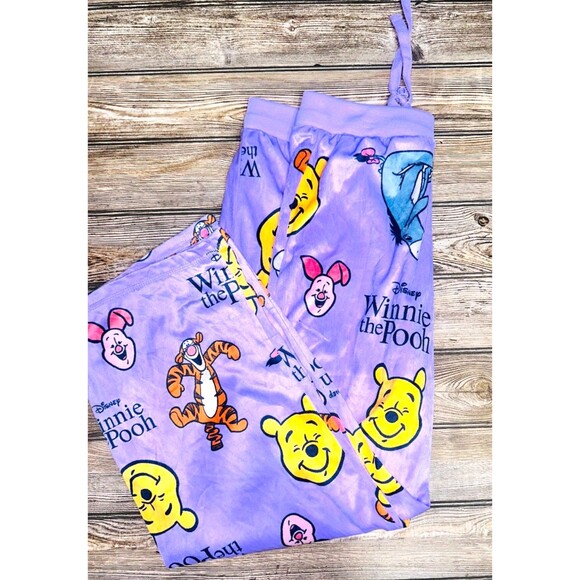 Disney Winnie the Pooh Sleep Pants XL Super Soft Purple Eyeore Piglet Lounge PJ - Picture 1 of 3